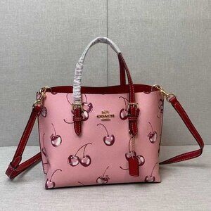 COACH Mollie Tote 25 2way Shoulder Bag Canvas Leather Cherry Pink CR293